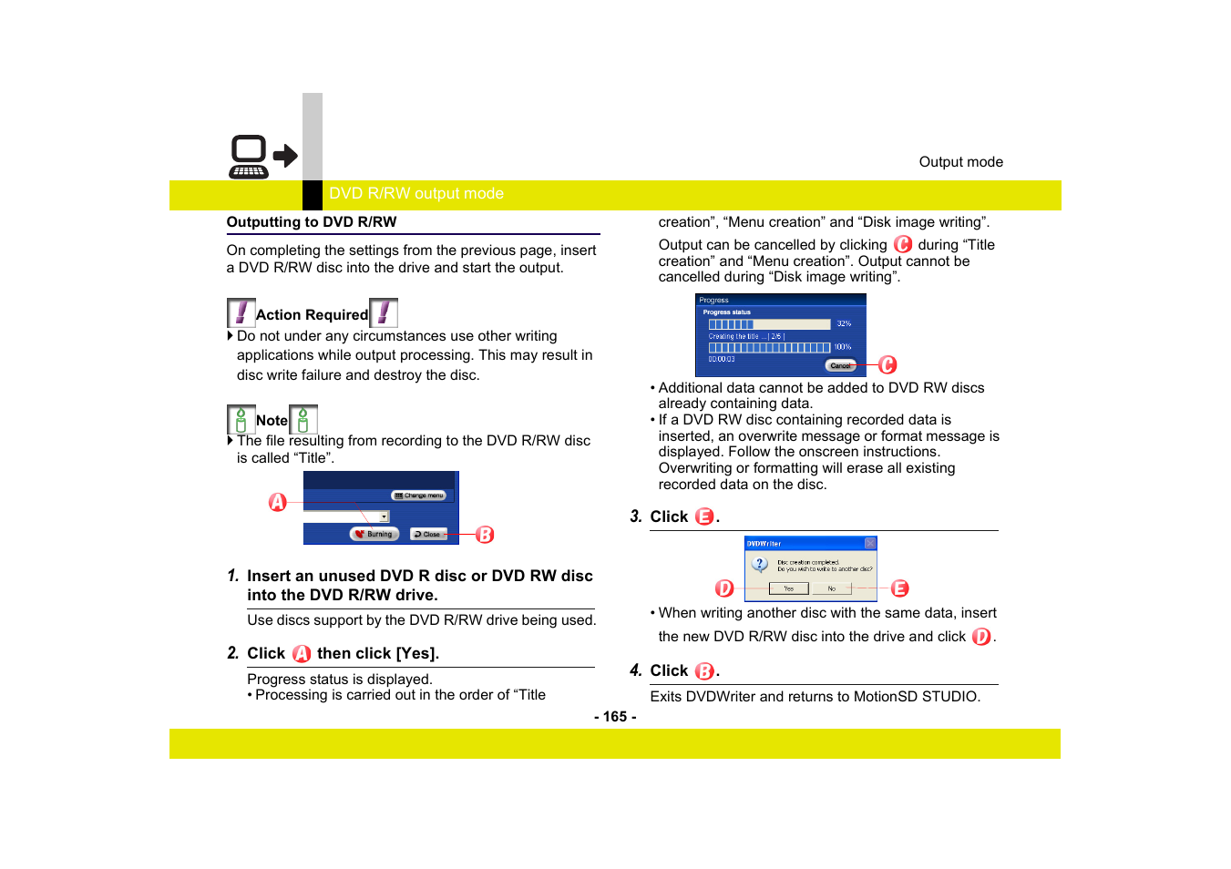 Outputting to dvd r/rw | Panasonic MotionSD STUDIO 1.0E User Manual | Page 165 / 231