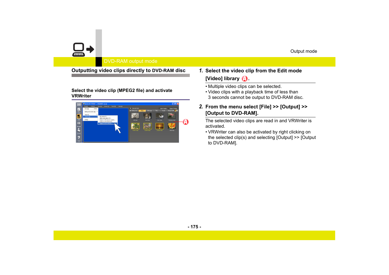 Outputting video clips directly to dvd-ram disc | Panasonic MotionSD STUDIO 1.0E User Manual | Page 175 / 231