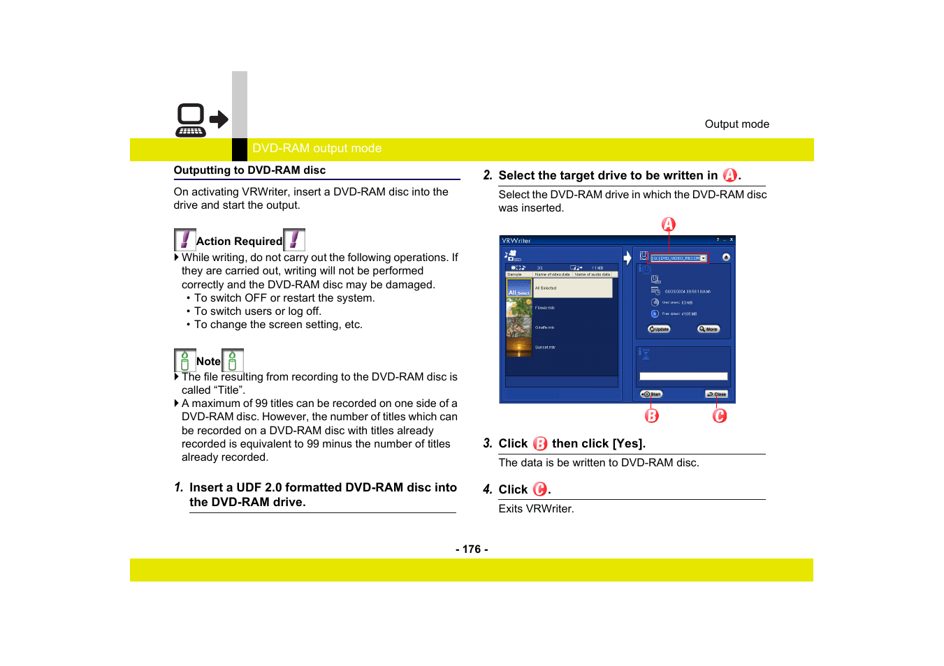 Outputting to dvd-ram disc | Panasonic MotionSD STUDIO 1.0E User Manual | Page 176 / 231