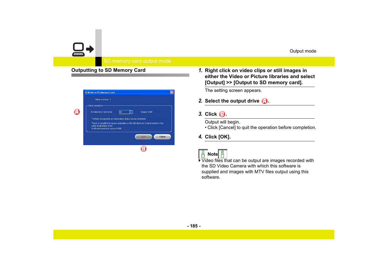 Outputting to sd memory card | Panasonic MotionSD STUDIO 1.0E User Manual | Page 185 / 231