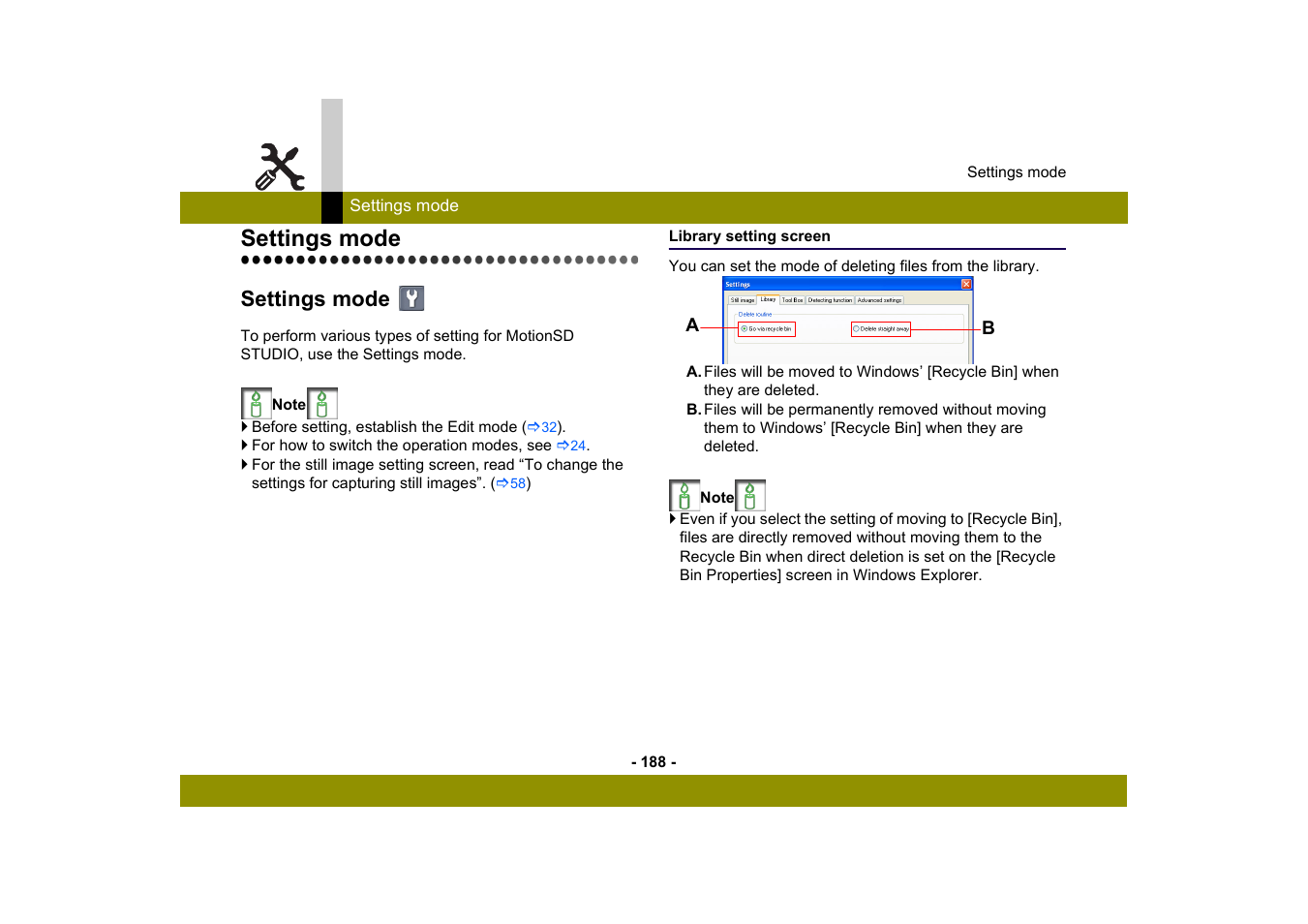Settings mode, Library setting screen | Panasonic MotionSD STUDIO 1.0E User Manual | Page 188 / 231