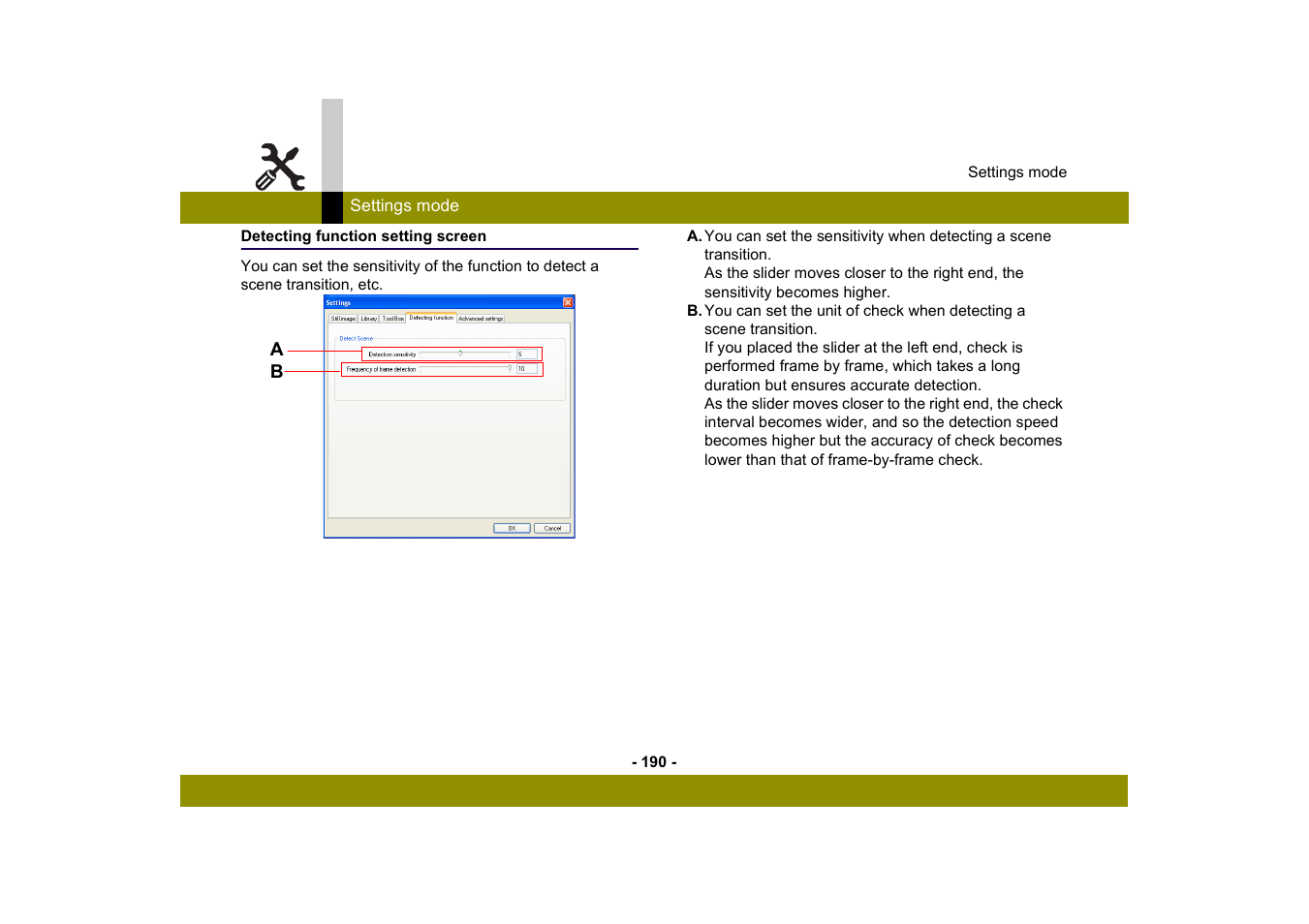 Detecting function setting screen | Panasonic MotionSD STUDIO 1.0E User Manual | Page 190 / 231