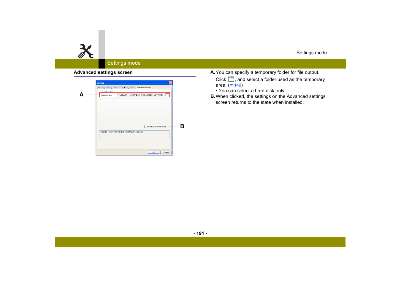 Advanced settings screen | Panasonic MotionSD STUDIO 1.0E User Manual | Page 191 / 231