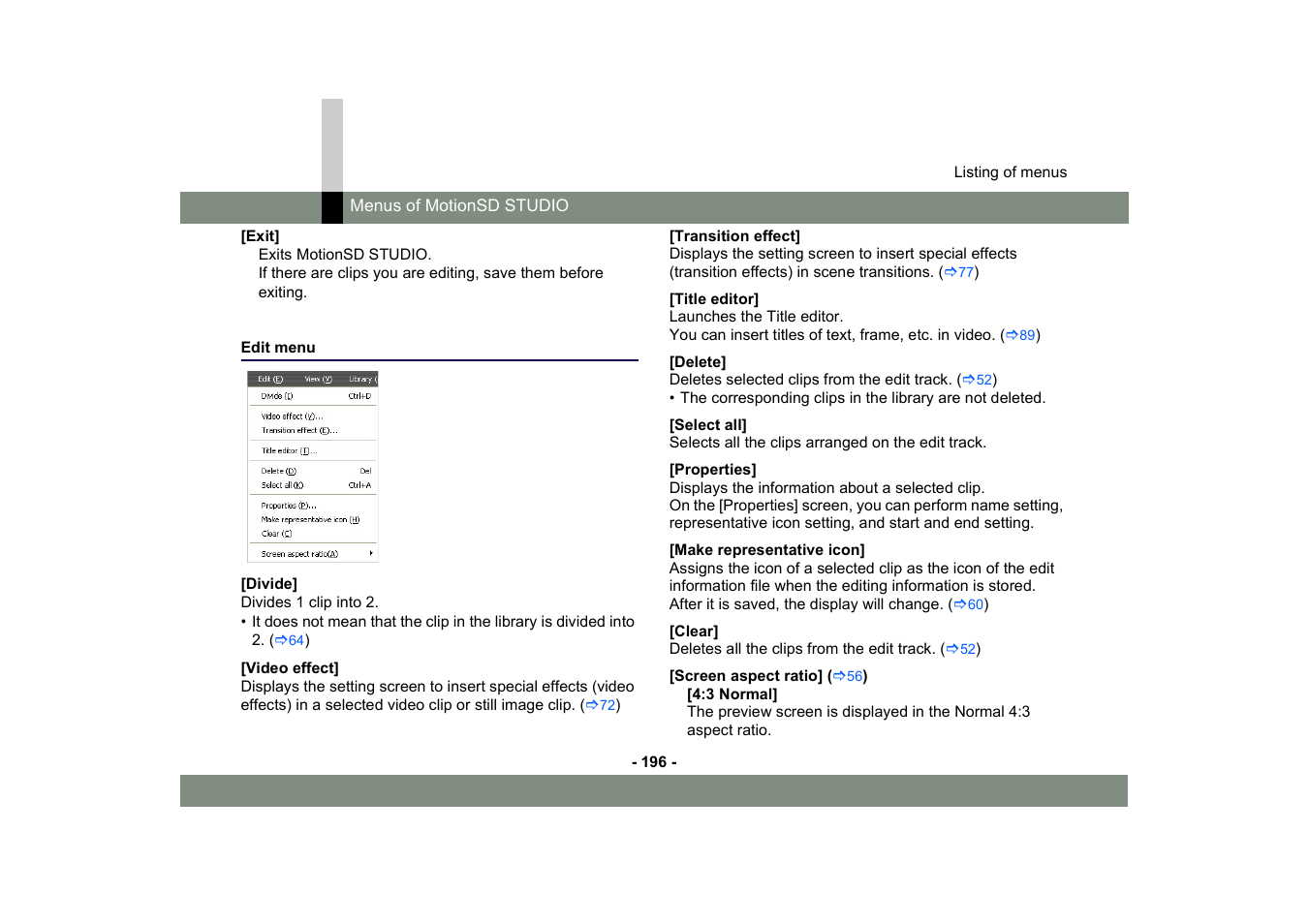 Edit menu | Panasonic MotionSD STUDIO 1.0E User Manual | Page 196 / 231