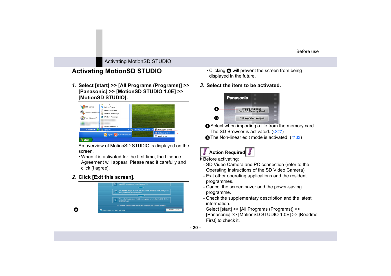 Activating motionsd studio | Panasonic MotionSD STUDIO 1.0E User Manual | Page 20 / 231