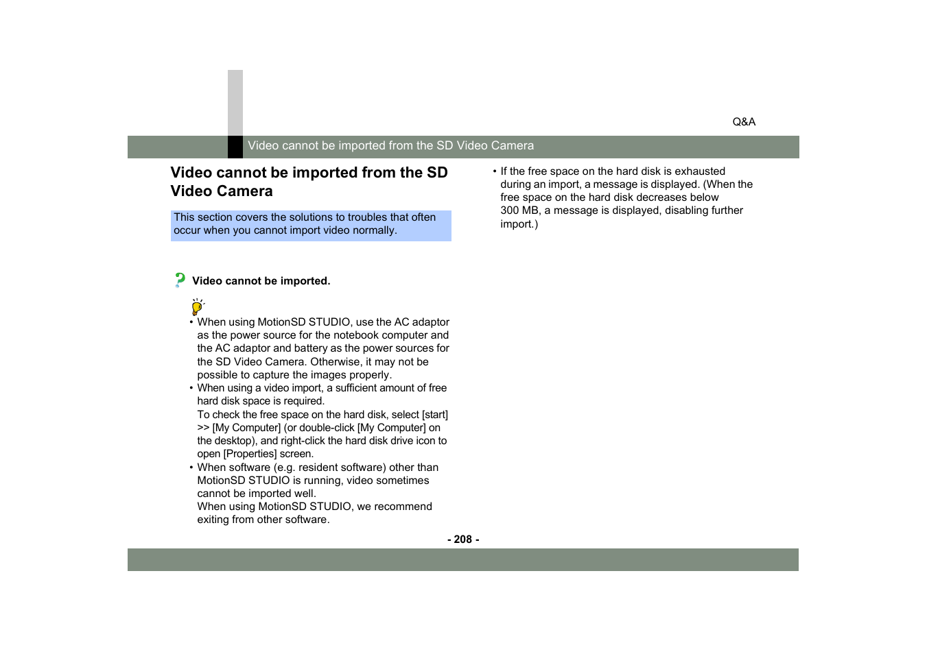 Video cannot be imported from the sd video camera | Panasonic MotionSD STUDIO 1.0E User Manual | Page 208 / 231