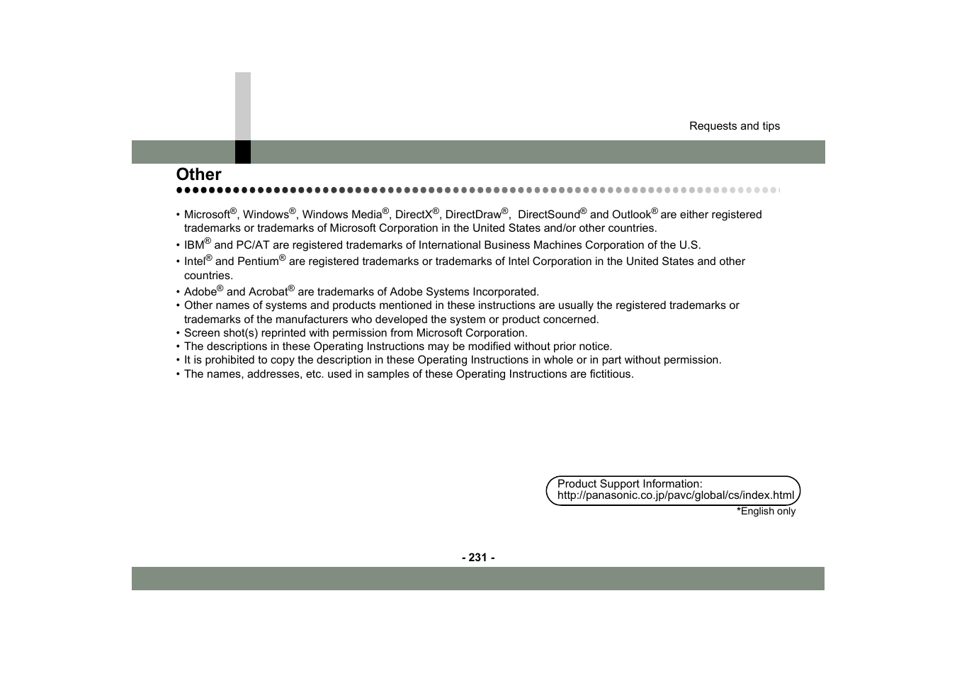 Other | Panasonic MotionSD STUDIO 1.0E User Manual | Page 231 / 231