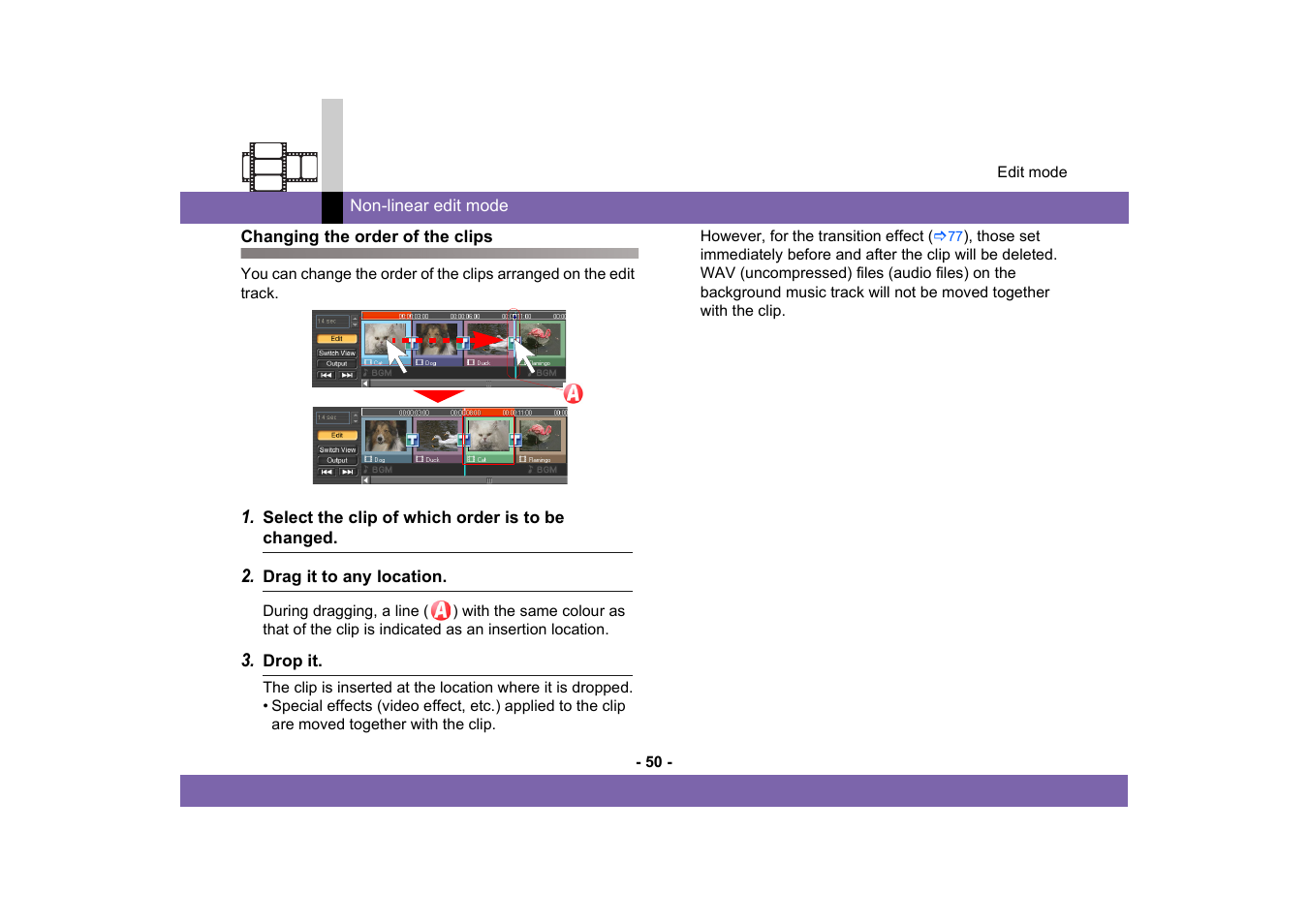 Changing the order of the clips | Panasonic MotionSD STUDIO 1.0E User Manual | Page 50 / 231
