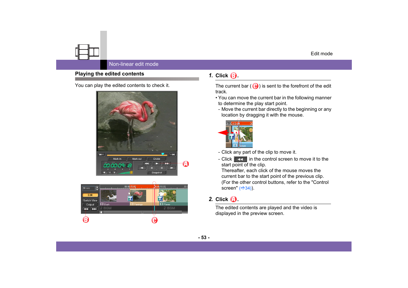 Playing the edited contents | Panasonic MotionSD STUDIO 1.0E User Manual | Page 53 / 231