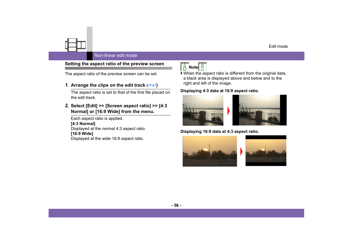 Setting the aspect ratio of the preview screen | Panasonic MotionSD STUDIO 1.0E User Manual | Page 56 / 231