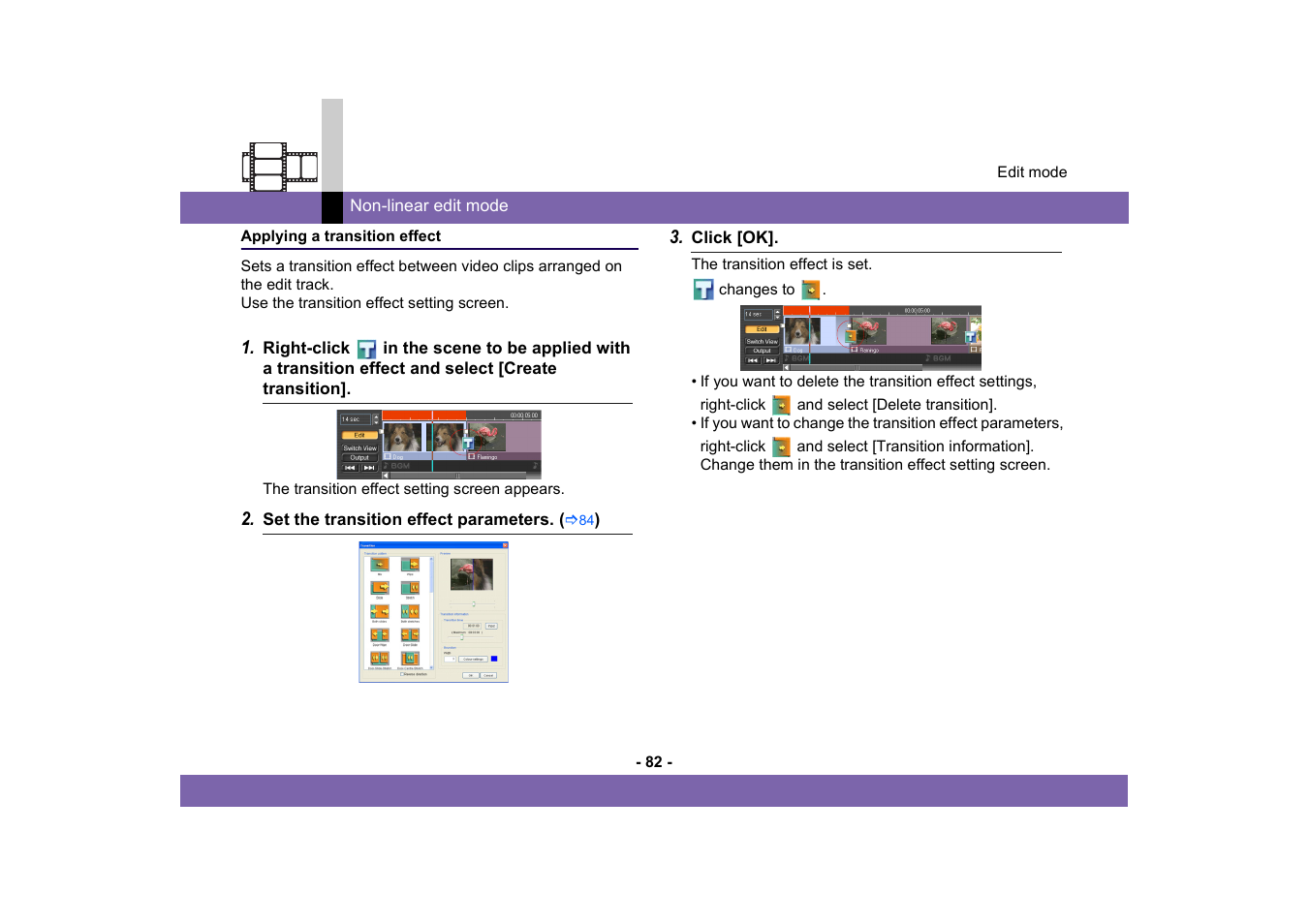 Applying a transition effect | Panasonic MotionSD STUDIO 1.0E User Manual | Page 82 / 231