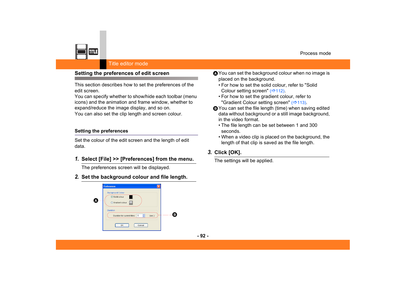 Setting the preferences of edit screen, Setting the preferences | Panasonic MotionSD STUDIO 1.0E User Manual | Page 92 / 231
