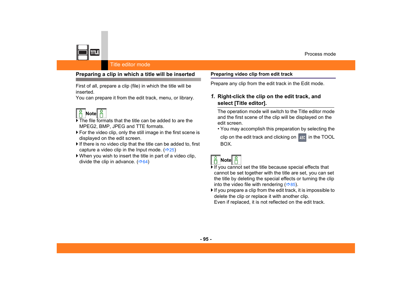 Preparing a clip in which a title will be inserted, Preparing video clip from edit track | Panasonic MotionSD STUDIO 1.0E User Manual | Page 95 / 231