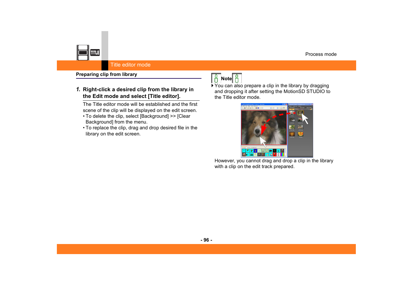 Preparing clip from library | Panasonic MotionSD STUDIO 1.0E User Manual | Page 96 / 231