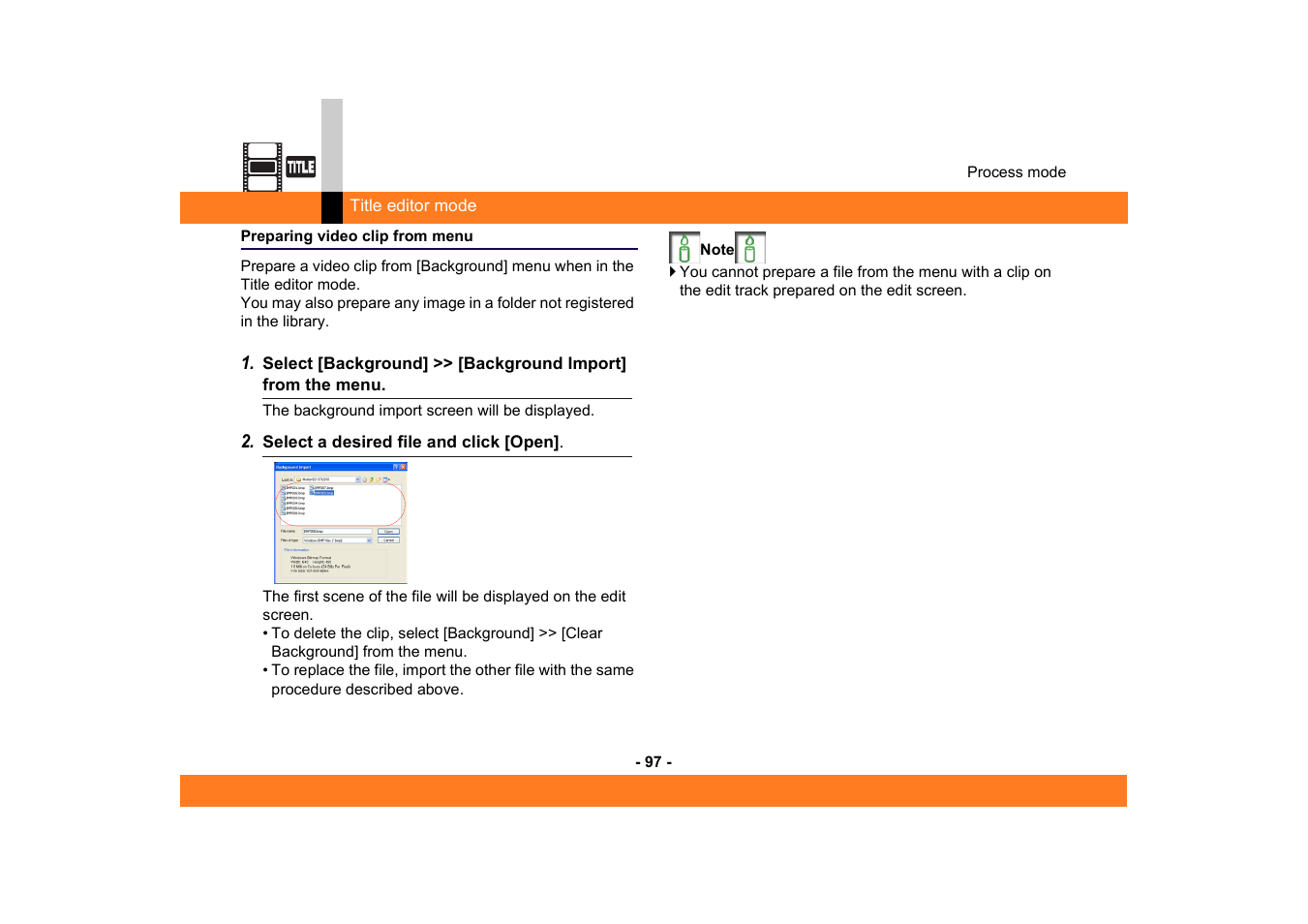 Preparing video clip from menu | Panasonic MotionSD STUDIO 1.0E User Manual | Page 97 / 231