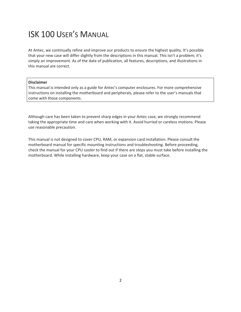 Anual | Antec ISK 100 User Manual | Page 3 / 11