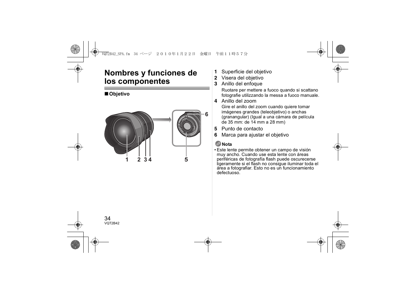 Nombres y funciones de los componentes | Panasonic H-F007014 User Manual | Page 34 / 64