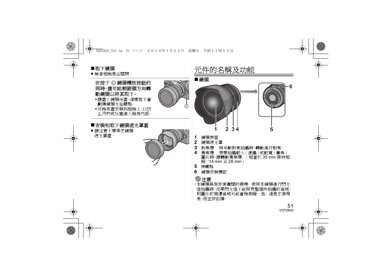 元件的名稱及功能 | Panasonic H-F007014 User Manual | Page 51 / 64