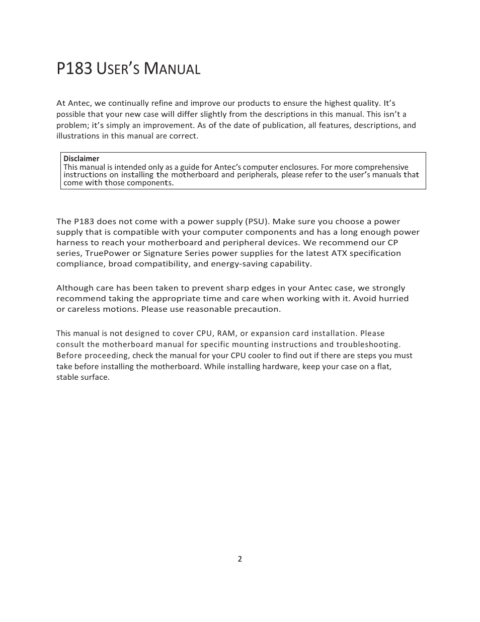P183, Anual | Antec P183 User Manual | Page 3 / 13