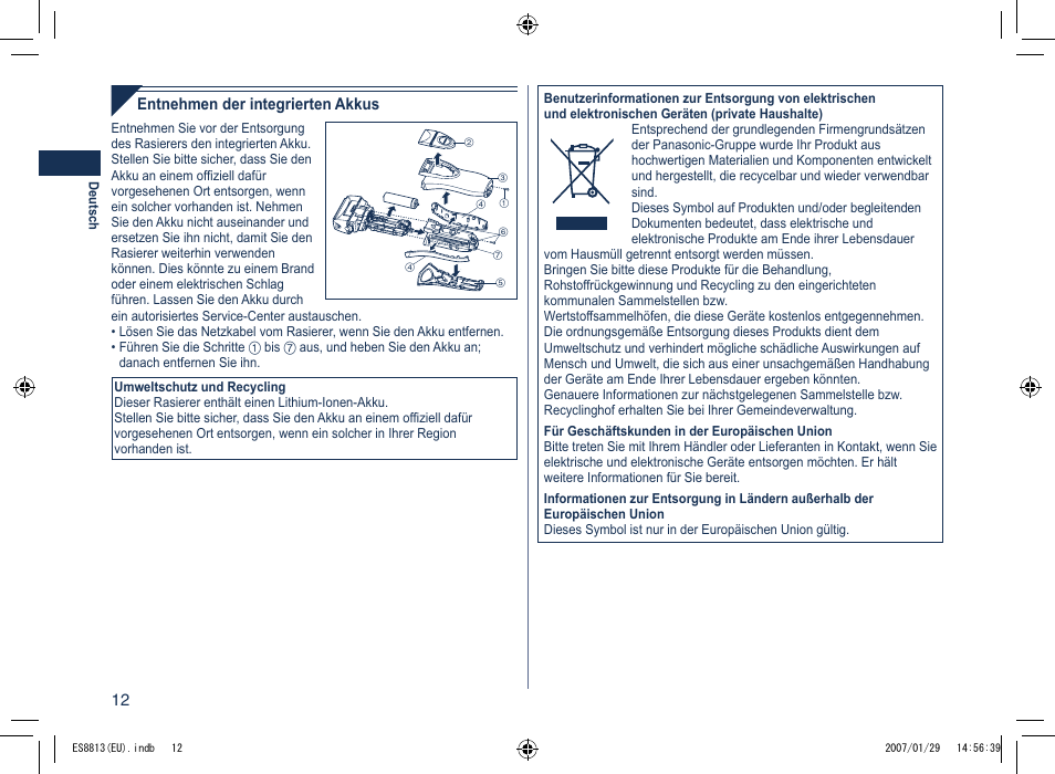 Panasonic Es8813 User Manual | Page 12 / 96