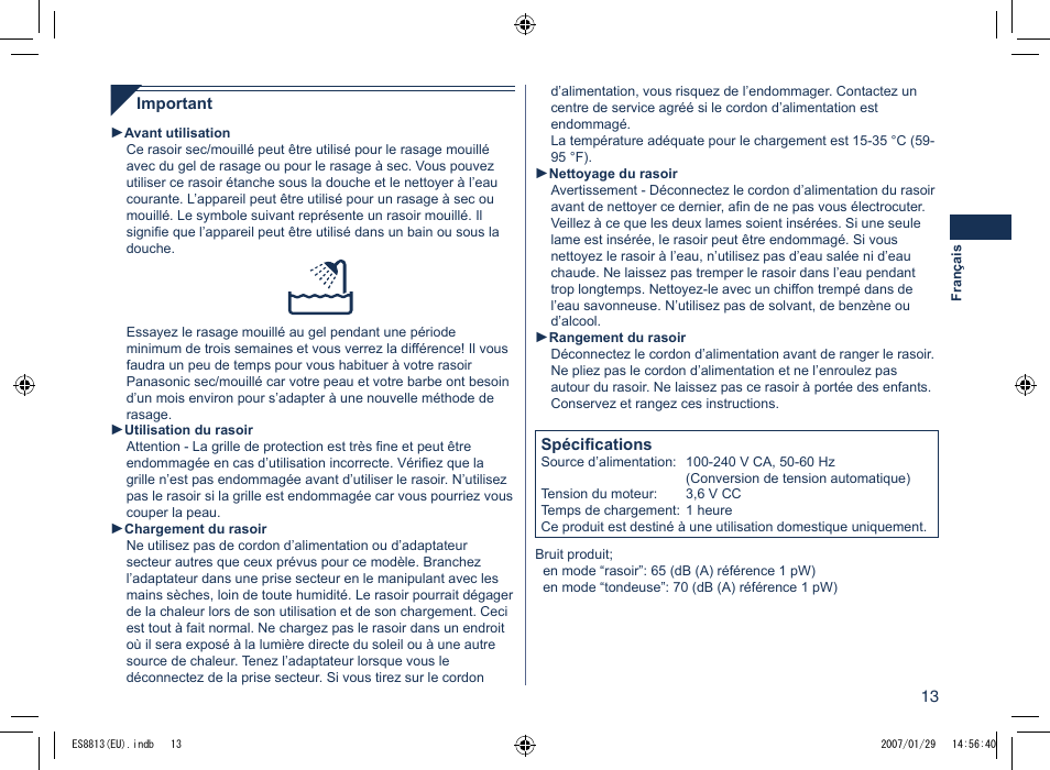 Panasonic Es8813 User Manual | Page 13 / 96