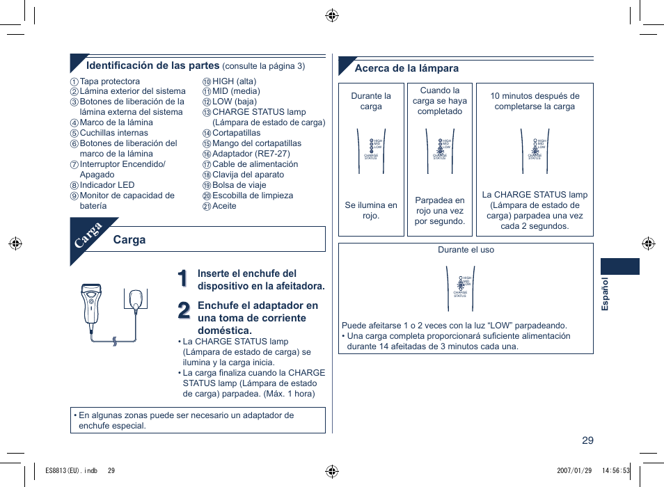 Carga | Panasonic Es8813 User Manual | Page 29 / 96