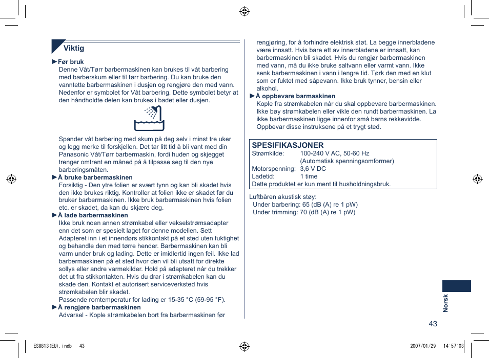 Panasonic Es8813 User Manual | Page 43 / 96