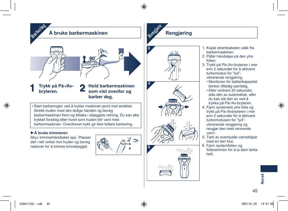 Barbering, Rengjør e | Panasonic Es8813 User Manual | Page 45 / 96