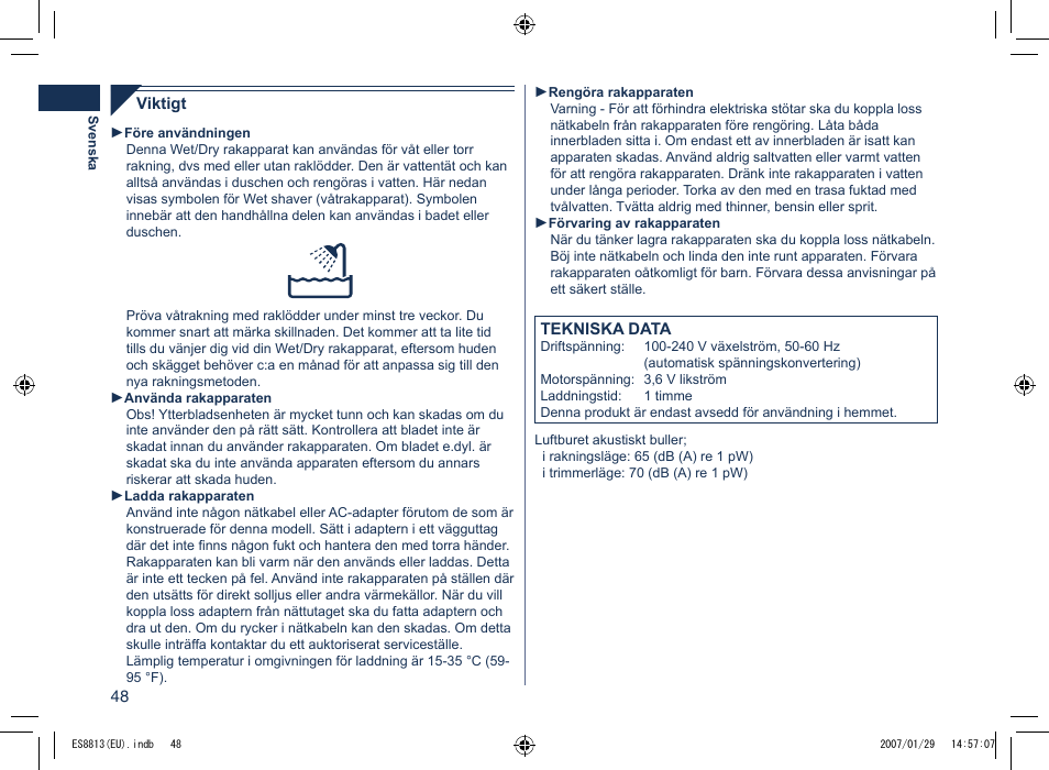 Panasonic Es8813 User Manual | Page 48 / 96