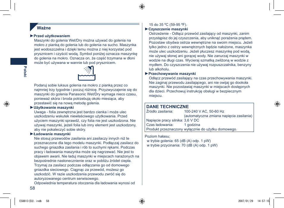 Panasonic Es8813 User Manual | Page 58 / 96