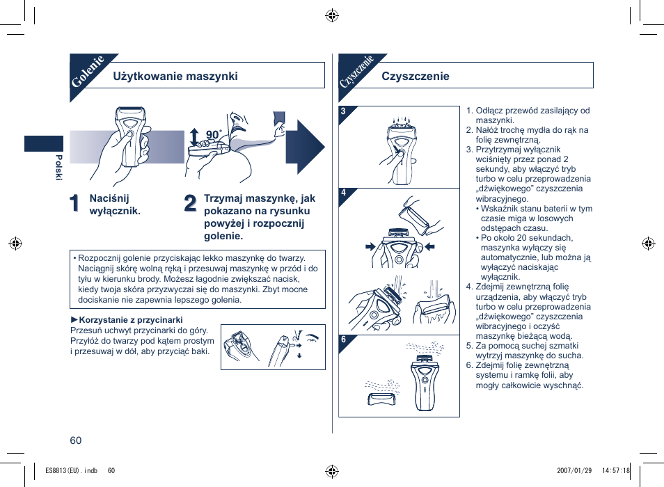 Golenie, Czyszczenie | Panasonic Es8813 User Manual | Page 60 / 96