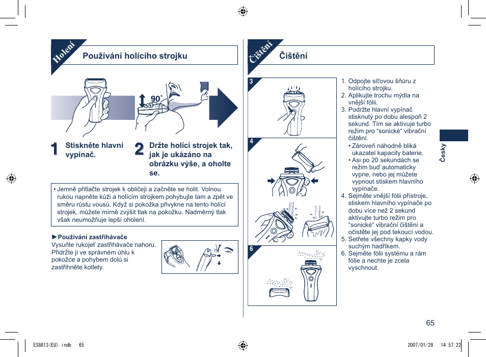 Holení, Čištění | Panasonic Es8813 User Manual | Page 65 / 96
