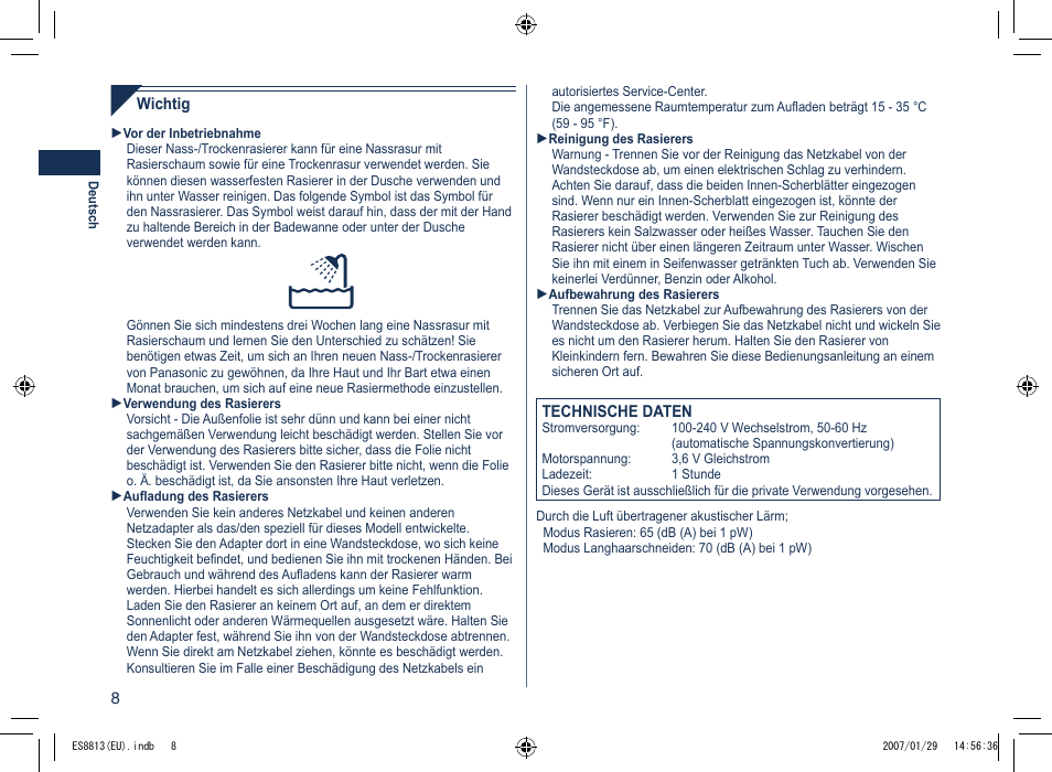 Panasonic Es8813 User Manual | Page 8 / 96