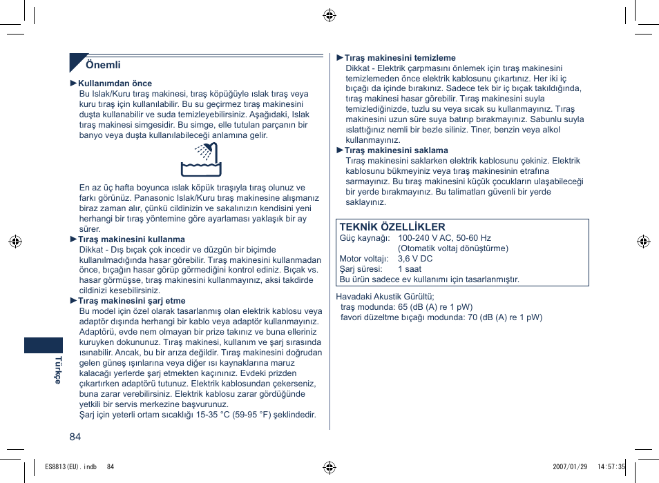 Panasonic Es8813 User Manual | Page 84 / 96