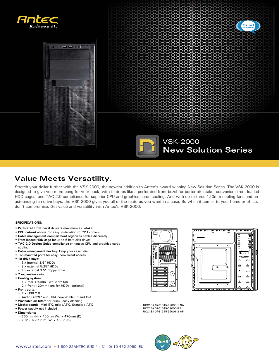 Antec Quiet Computing 0761345-02000-8 User Manual | 1 page