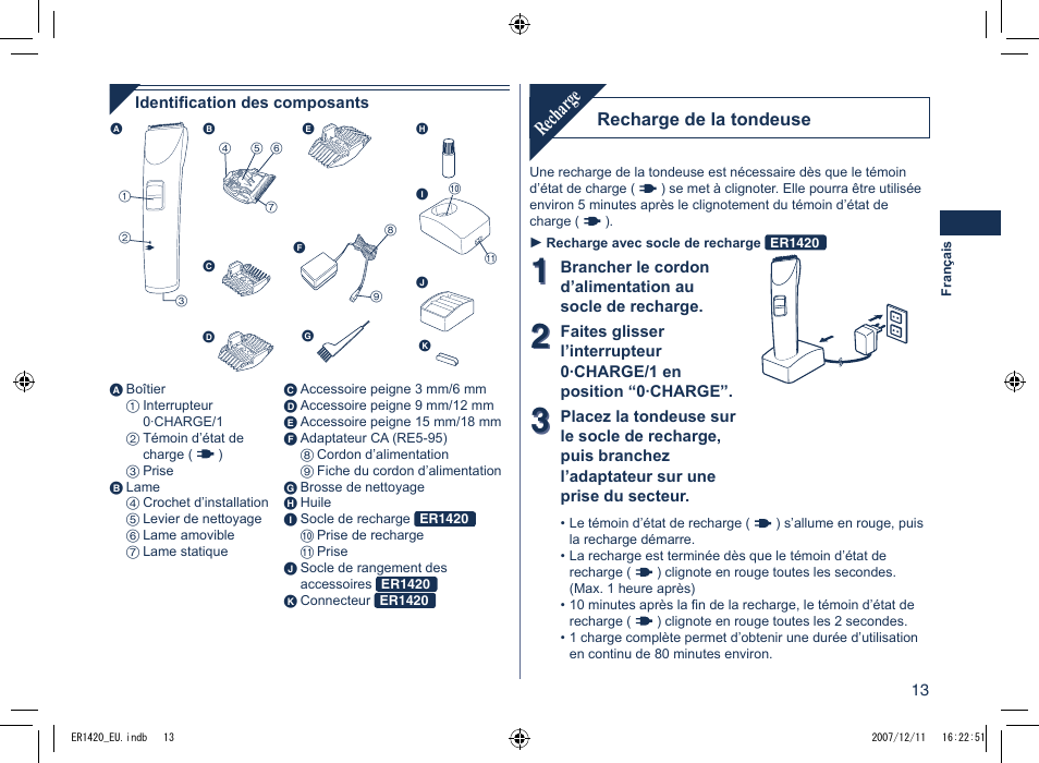 Recharge | Panasonic ER1420 User Manual | Page 13 / 100