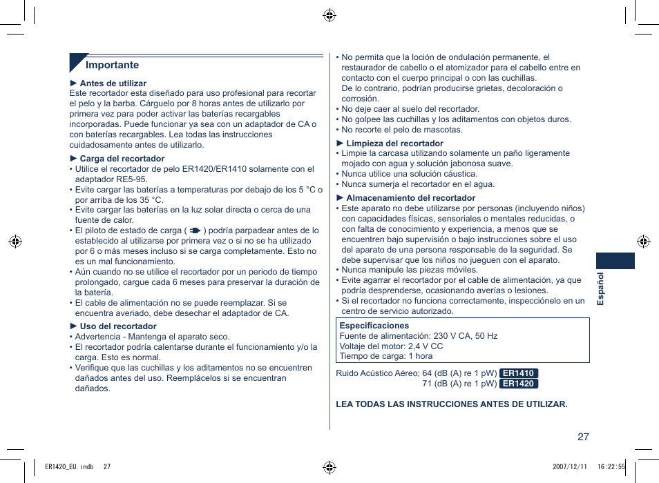 Panasonic ER1420 User Manual | Page 27 / 100