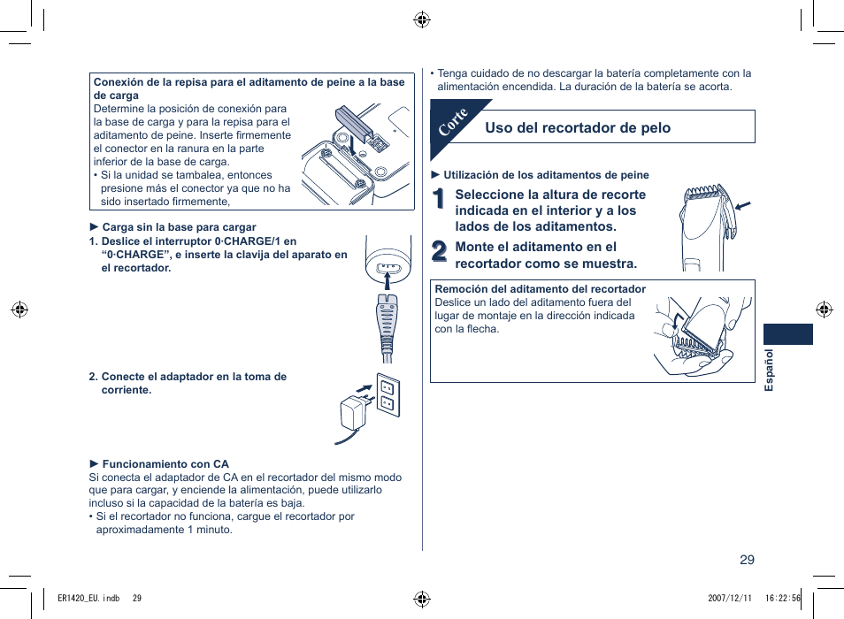 Corte | Panasonic ER1420 User Manual | Page 29 / 100