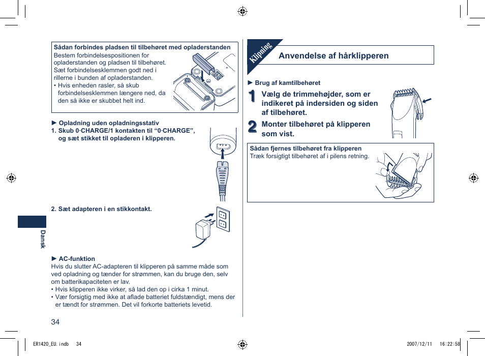 Klipning | Panasonic ER1420 User Manual | Page 34 / 100