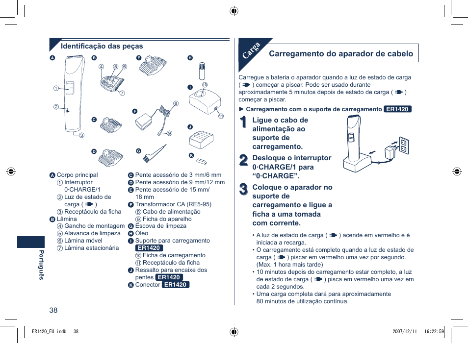 Carga | Panasonic ER1420 User Manual | Page 38 / 100