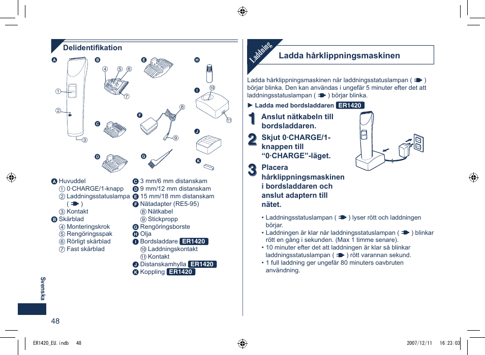 Laddning | Panasonic ER1420 User Manual | Page 48 / 100