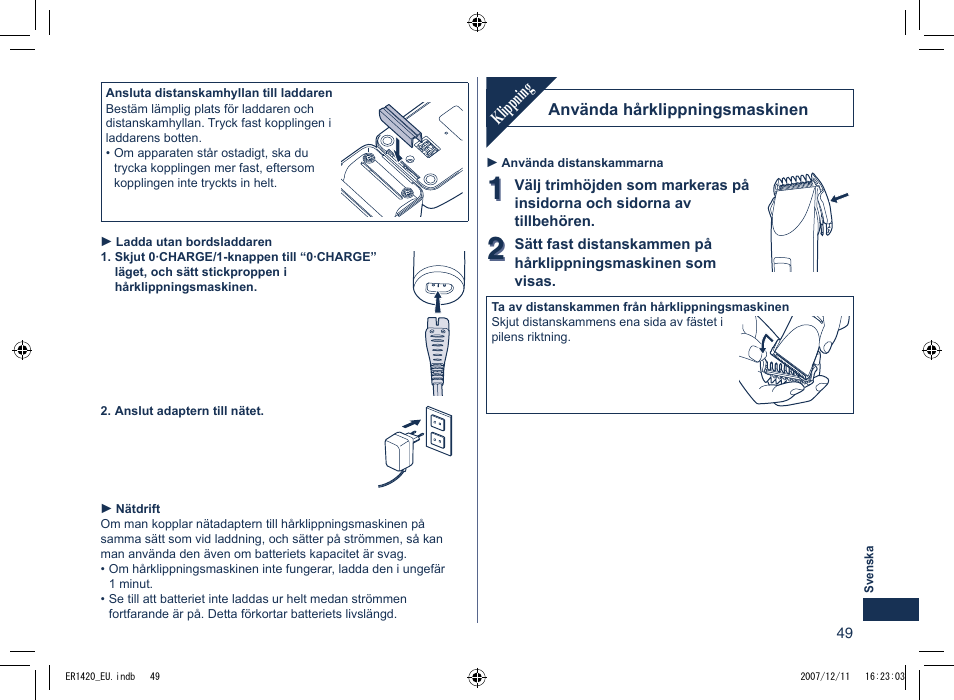 Klippning | Panasonic ER1420 User Manual | Page 49 / 100