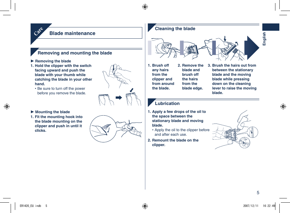 Car e | Panasonic ER1420 User Manual | Page 5 / 100