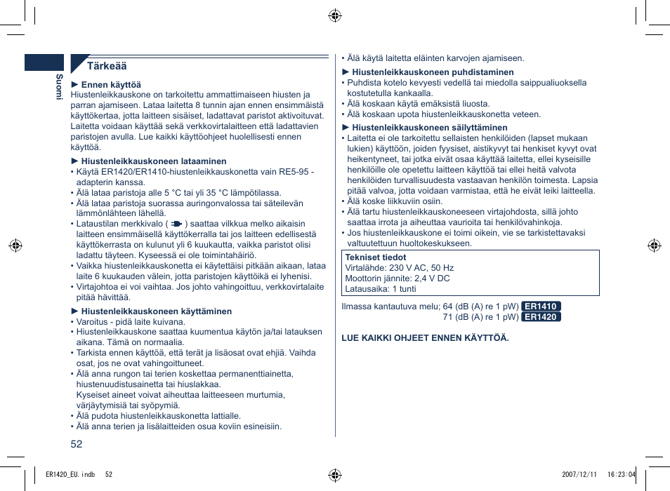 Panasonic ER1420 User Manual | Page 52 / 100