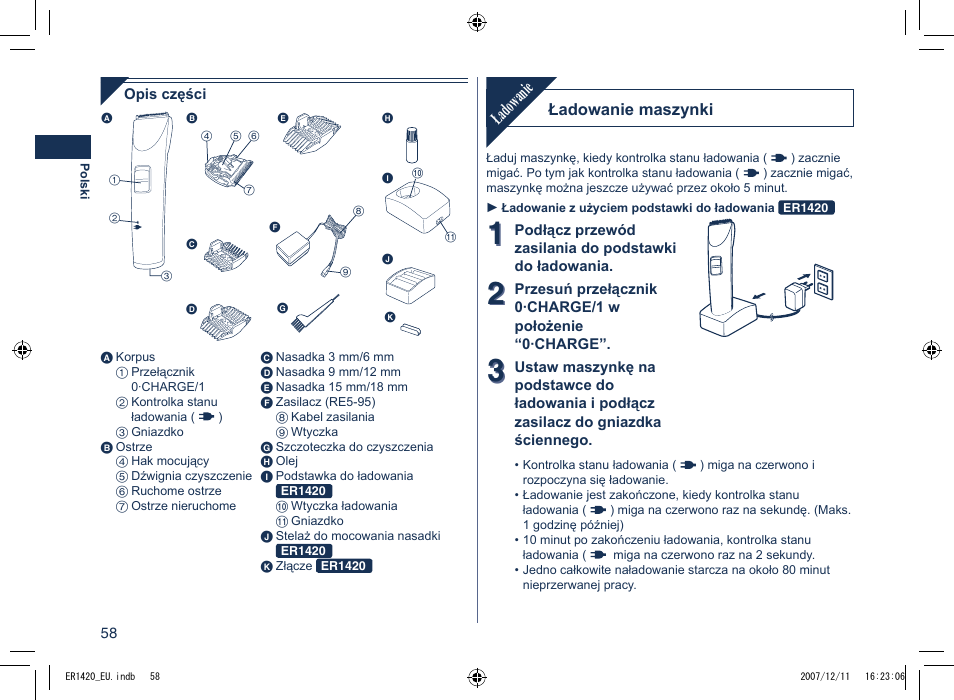 Ładowanie | Panasonic ER1420 User Manual | Page 58 / 100