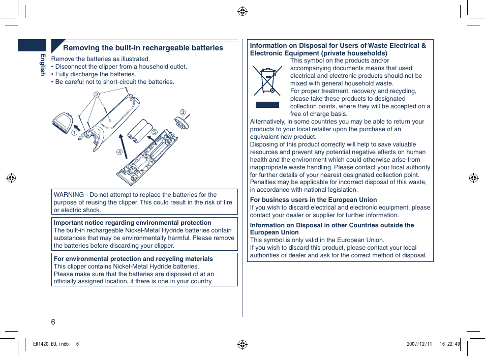 Panasonic ER1420 User Manual | Page 6 / 100