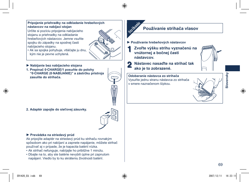 Strihanie | Panasonic ER1420 User Manual | Page 69 / 100