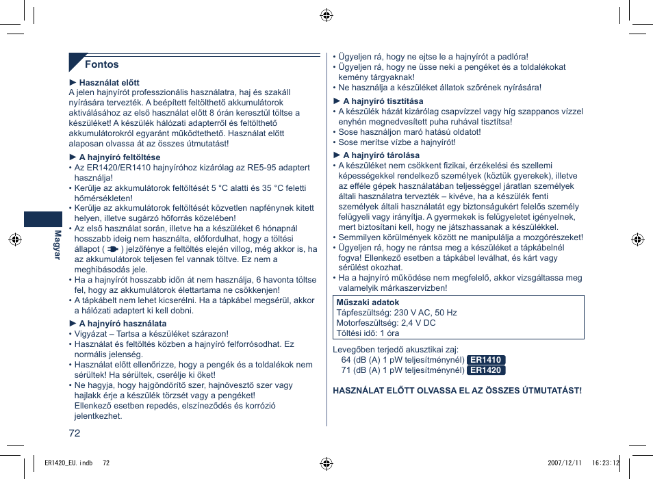 Panasonic ER1420 User Manual | Page 72 / 100