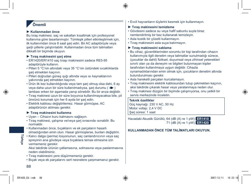 Panasonic ER1420 User Manual | Page 88 / 100