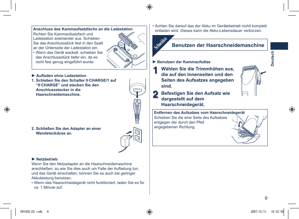 Schneiden | Panasonic ER1420 User Manual | Page 9 / 100